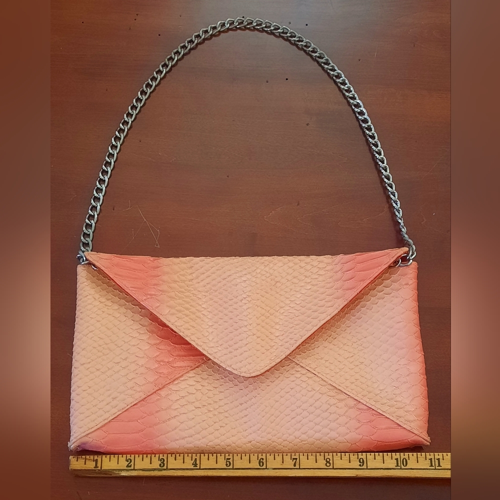 Jessica McClintock Faux Snakeskin Purse with shoulder chain.